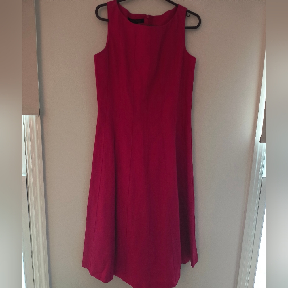 Anne Klein Red Sleeveless A-line Midi Dress size 10 . Linen
